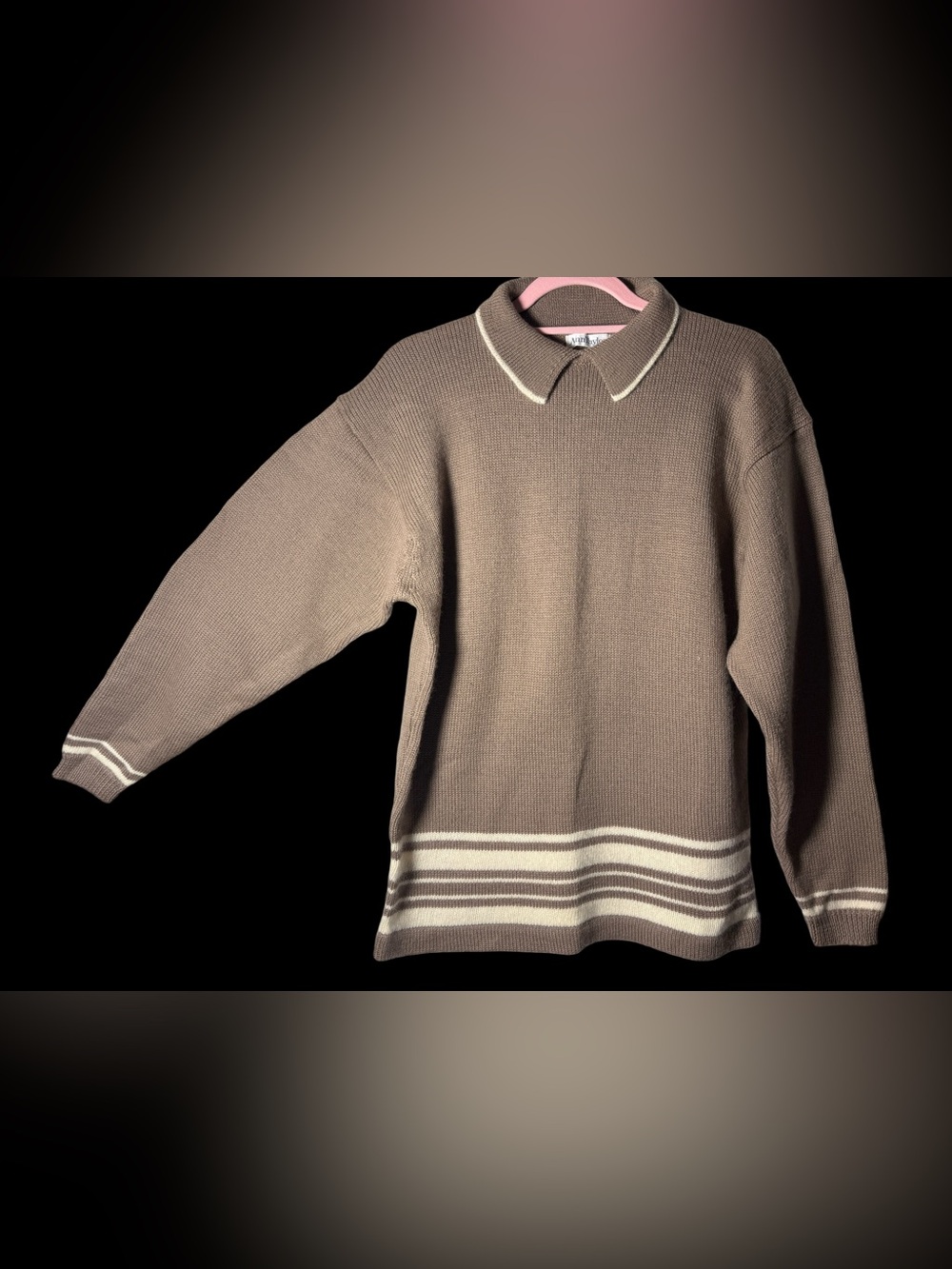Ann Taylor Taupe Crewneck Sweater with Cream Contrast Trim